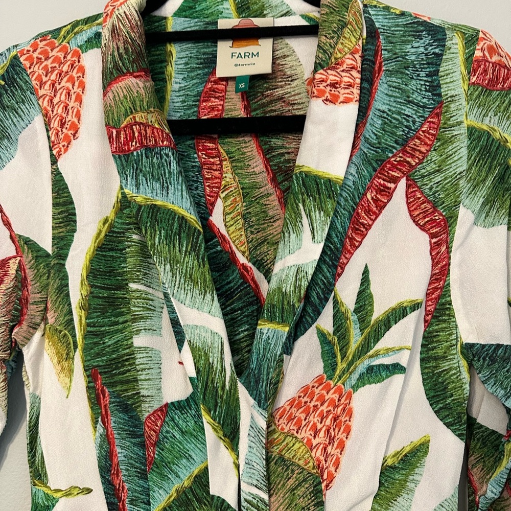 Long Sleeve Maxi Dress with Tropical Pineapple Print - Green/White/Coral - Picture 4 of 8
